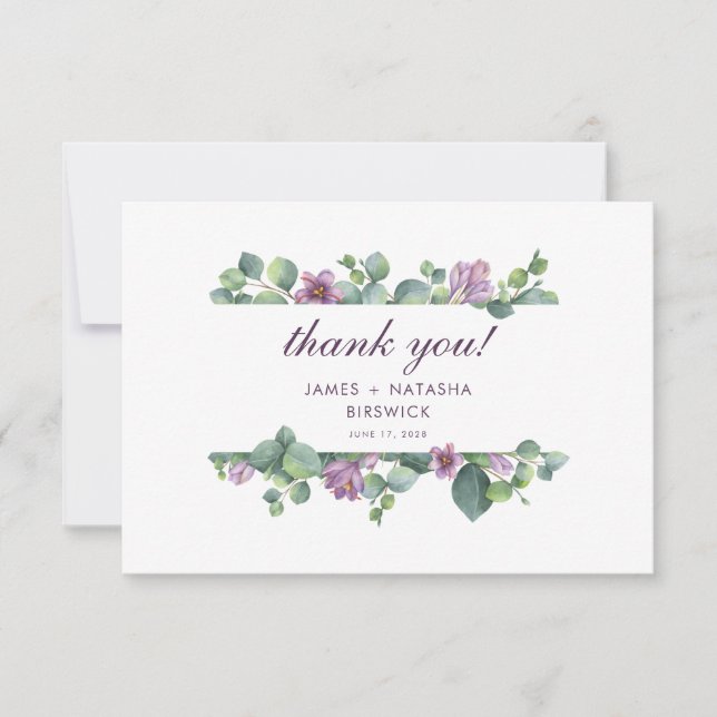 Carte De Remerciements Aquarelle Botanique Eucalyptus Mariage (Devant)