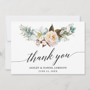 Carte De Remerciements Aquarelle Botanique Floral Calligraphie Mariage