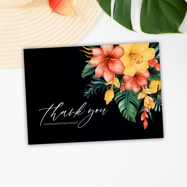 Carte De Remerciements Aquarelle botanique Mariage tropical (Botanical Watercolor Tropical Wedding Thank You Card)