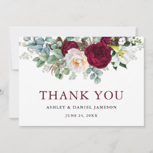 Carte De Remerciements Aquarelle Bourgogne Floral Mariage