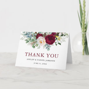 Carte De Remerciements Aquarelle Bourgogne Floral Mariage Plier