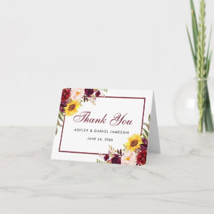 Carte De Remerciements Aquarelle Bourgogne Mariage mixte