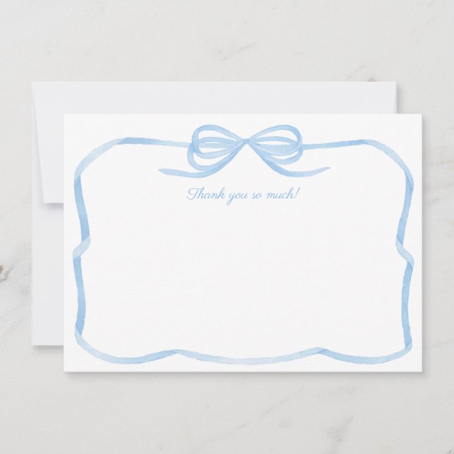 Carte De Remerciements Aquarelle Bow Quelque chose de bleu Fête des marié (Devant)