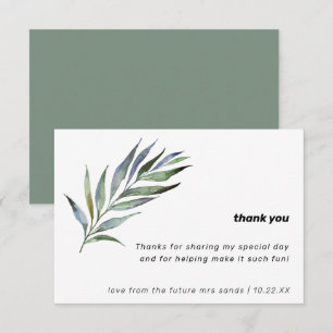Carte De Remerciements Aquarelle Branche d'olive Fête des mariées de verd
