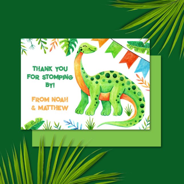 Carte De Remerciements Aquarelle Brontosaurus Dinosaur Anniversaire commu (Watercolor Brontosaurus Dinosaur Thank You Card)
