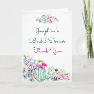 Carte De Remerciements Aquarelle Cactus et Fête des mariées de succulents