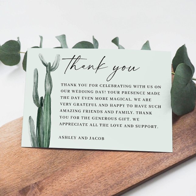 Carte De Remerciements Aquarelle Cactus | Mariage botanique du sud-ouest (Créateur téléchargé)