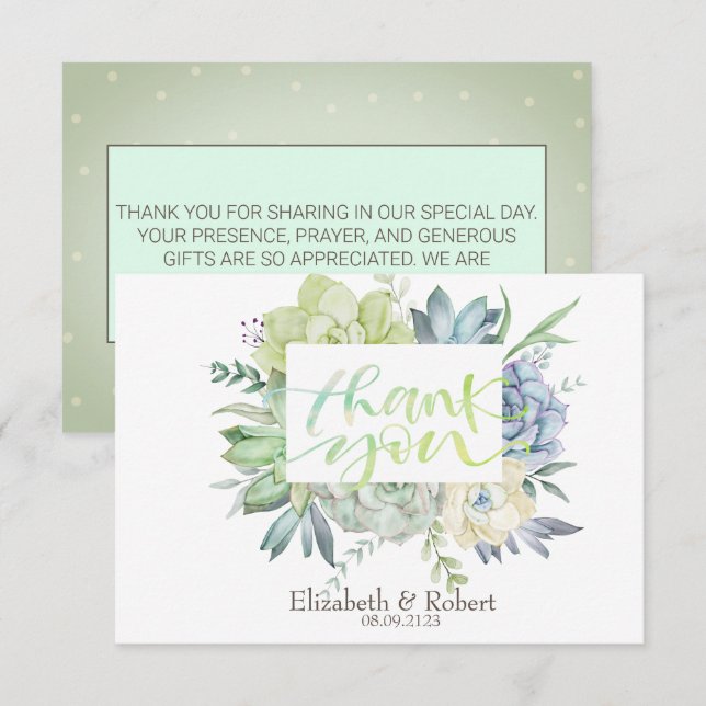 Carte De Remerciements Aquarelle Cactus Succulents points (Devant / Derrière)