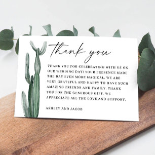 Carte De Remerciements Aquarelle cactus verdure. Mariage de cactus du dés