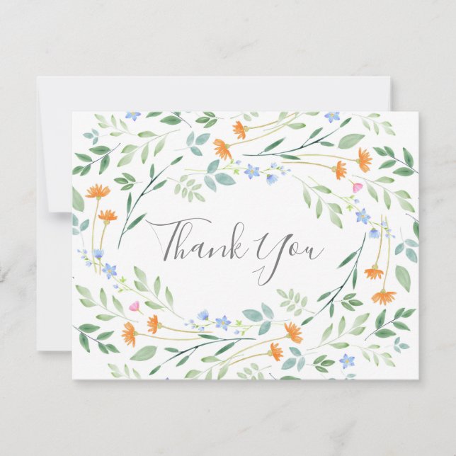 Carte De Remerciements Aquarelle Cadre Floral Mixte (Devant)