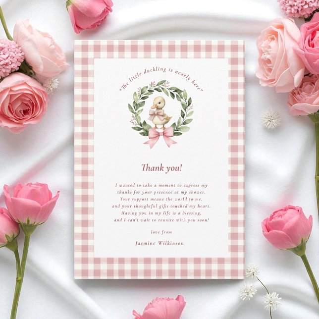 Carte De Remerciements Aquarelle Caneton Mignon Fête de Naissance Rose Bé (Créateur téléchargé)