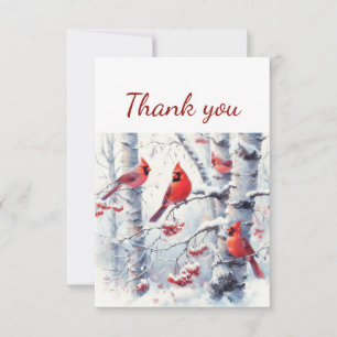 Carte De Remerciements Aquarelle Cardinal Oiseau rouge Faune Nature