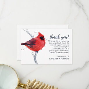 Carte De Remerciements Aquarelle cardinale 3,5 po x 5 po