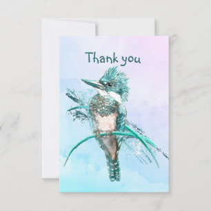 Carte De Remerciements Aquarelle Ceinturée Kingfisher Oiseau Art de la fa