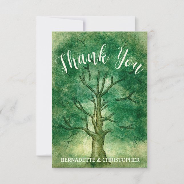 Carte De Remerciements Aquarelle Chêne Arbre Rétro Russe Mariage Bois (Devant)