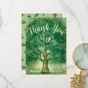 Carte De Remerciements Aquarelle Chêne Arbre Rétro Russe Mariage Forêt