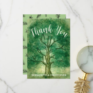 Carte De Remerciements Aquarelle Chêne Arbre Rétro Russe Mariage Forêt