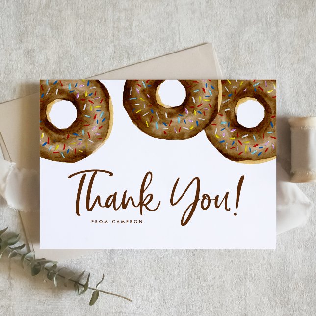 Carte De Remerciements Aquarelle Chocolat Sprinkt Baby shower Donuts (Créateur téléchargé)