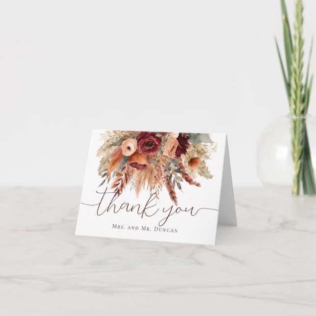 Carte De Remerciements Aquarelle Chute Terracotta Fleurs Pampas Grass (Devant)