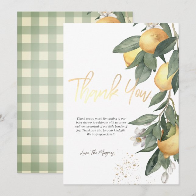 Carte De Remerciements Aquarelle Citron vert Plaid (Devant / Derrière)