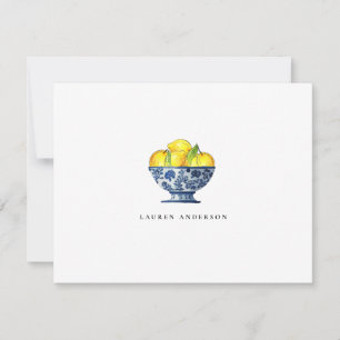 Carte De Remerciements Aquarelle Citrons en bleu et blanc dans un bol pla