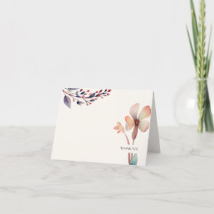 Carte De Remerciements Aquarelle classique bleu Feuille Floral
