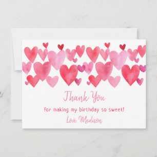 Carte De Remerciements Aquarelle Coeurs Anniversaire