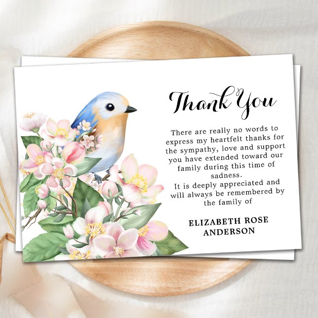 Carte De Remerciements Aquarelle commémorative Oiseau floral Sympathy Fun (Créateur téléchargé)