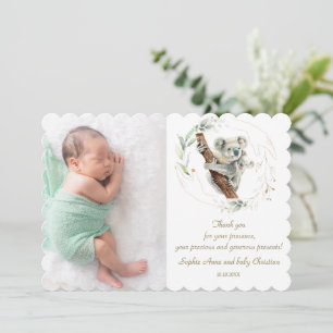 Carte De Remerciements Aquarelle Cute Koala Baby shower d'or vert