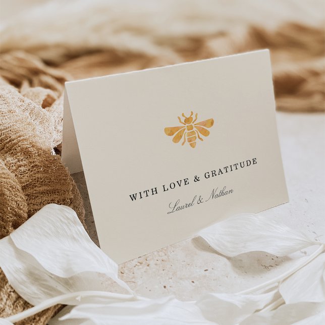 Carte De Remerciements Aquarelle d'Abeille d'or "Amour & Gratitude" (Créateur téléchargé)