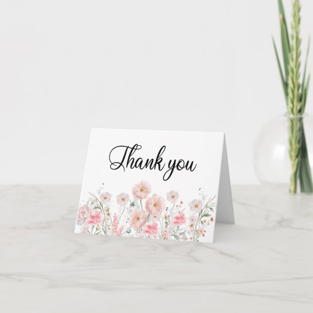 Carte De Remerciements Aquarelle de bordure florale (Devant)