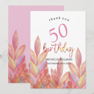 Carte De Remerciements Aquarelle de la fête artistique rose tropicale