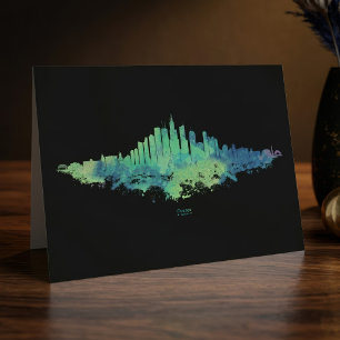 Carte De Remerciements Aquarelle de la skyline de Chicago, ville bleue ve
