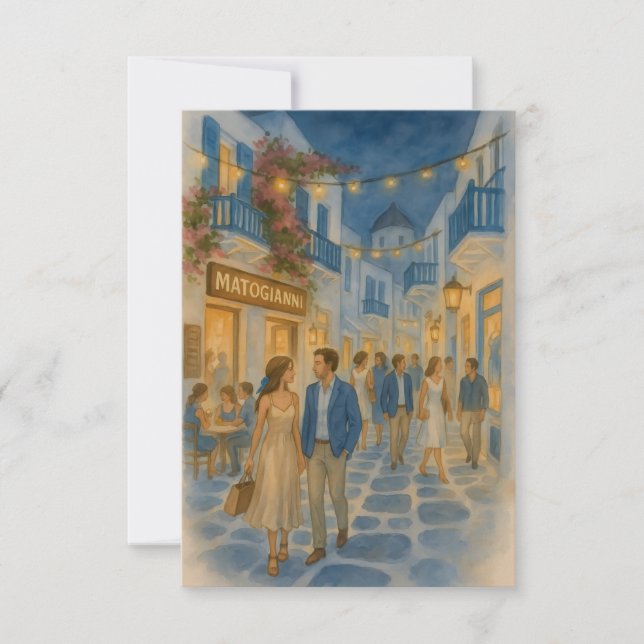Carte De Remerciements Aquarelle de Mykonos Grèce (Devant)