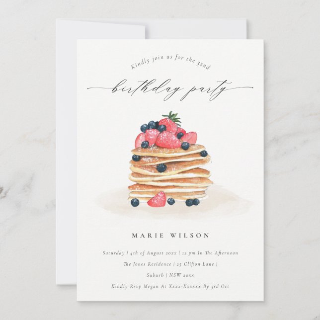 Carte De Remerciements Aquarelle de Pancake Fruit N'importe quel âge Invi (Devant)