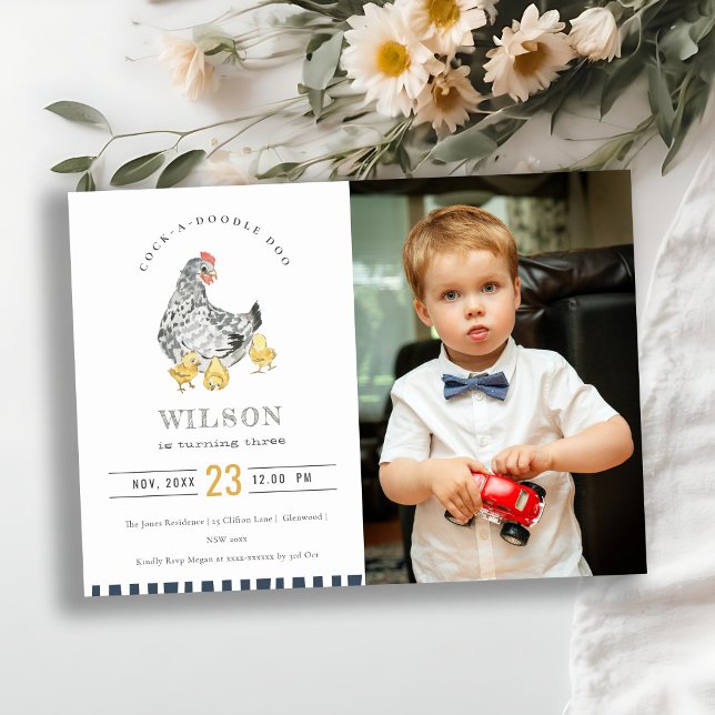 Carte De Remerciements Aquarelle de poulet de la ferme mignonne photo Inv (Créateur téléchargé)