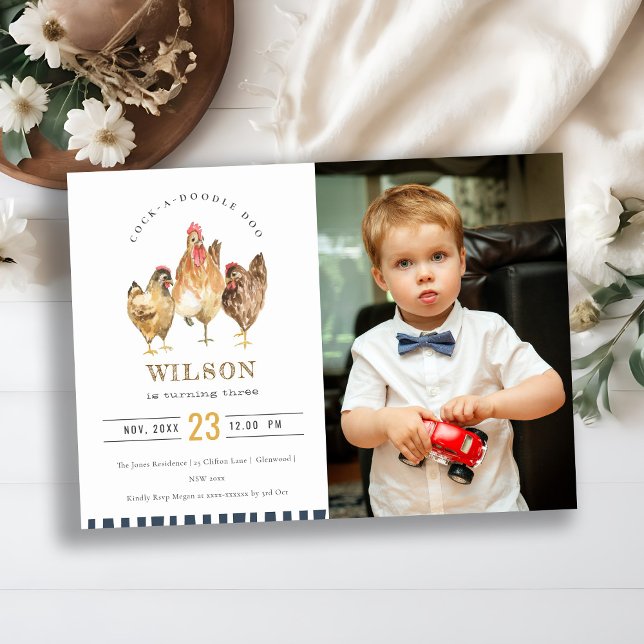 Carte De Remerciements Aquarelle de poulet de la ferme mignonne photo Inv (Créateur téléchargé)