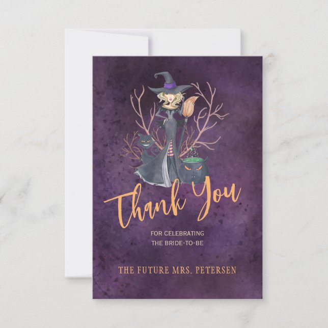 Carte De Remerciements Aquarelle de sorcière Halloween douche nuptiale me (Devant)