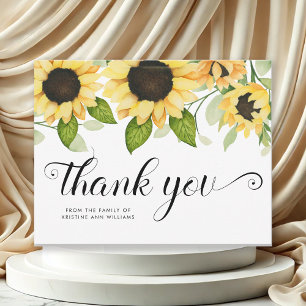 Carte De Remerciements Aquarelle de tournesol rustique Sympathie florale