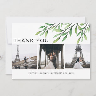 Carte De Remerciements Aquarelle de verdure photo élégant
