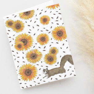 Carte De Remerciements Aquarelle d'écureuil mignonne et de tournesol