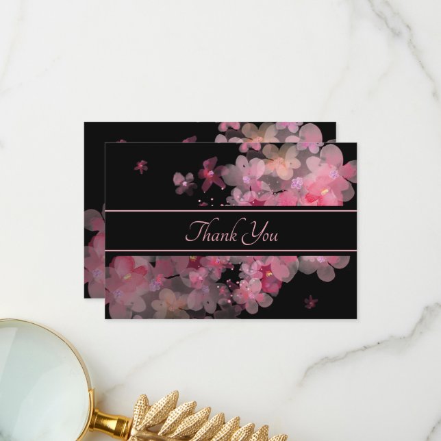 Carte De Remerciements Aquarelle délicate rose floral (Devant/Arrière en situation)