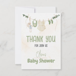 Carte De Remerciements Aquarelle délicate verte et beige Floral Baby Sh