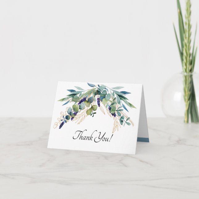 Carte De Remerciements Aquarelle d'été bleu et vert Mariage Floral (Devant)