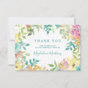 Carte De Remerciements Aquarelle d'été Floral 21e anniversaire