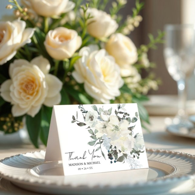 Carte De Remerciements Aquarelle d'ivoire Mariage vert Sage (Créateur téléchargé)