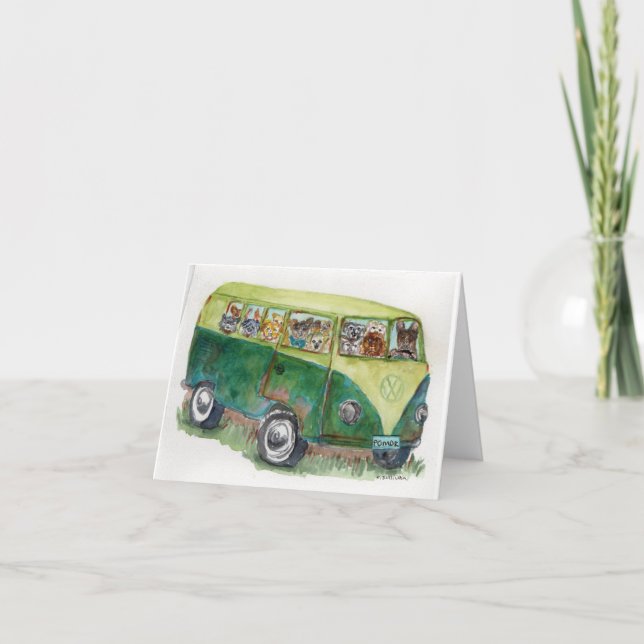 Carte De Remerciements aquarelle du bus rempli de chiens POMDR adoptables (Devant)
