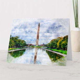 Carte De Remerciements Aquarelle du Monument de Washington avec réflexion