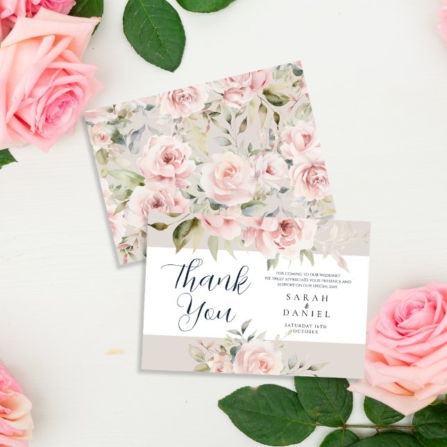 Carte De Remerciements Aquarelle Dusty Rose rose Mariage Accueil (Créateur téléchargé)
