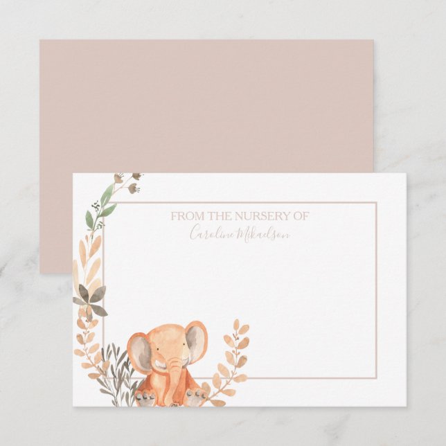 Carte De Remerciements Aquarelle Elephant Boho Safari (Devant / Derrière)